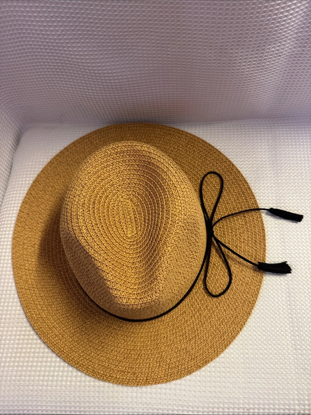 Panama style Fedora with suede tassel band beach sun paper straw hat NWOT - Picture 4 of 8